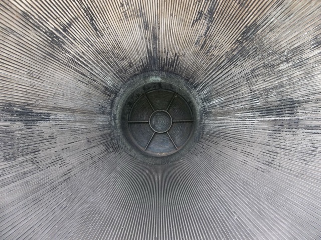 The inside of an F-1 rocket engine's nozzle, seen at Johnson Space Center in Houston, TX. (2014)