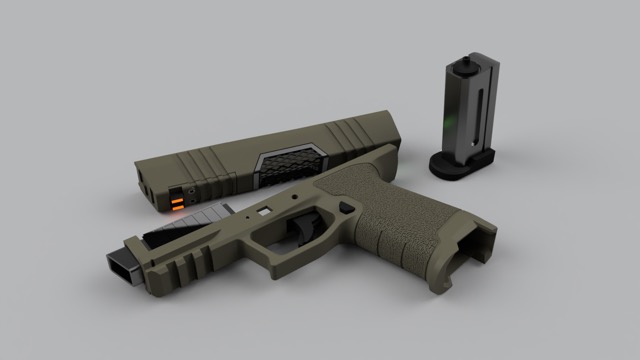 An early CAD render, with the basic form largely complete and the first draft of the magazine design.