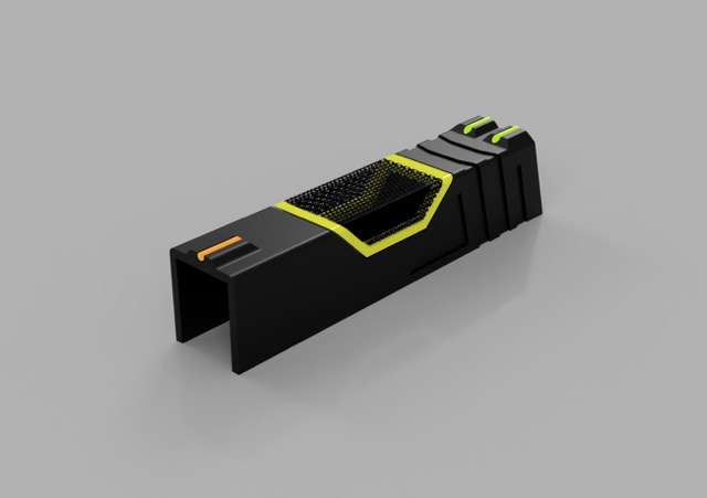 Early CAD sketch in which I toyed with the idea of the trapezoidal cooling grate.