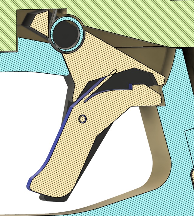 I spent way too much time designing realistic moving parts, like this trigger safety based on that of a real Glock handgun.