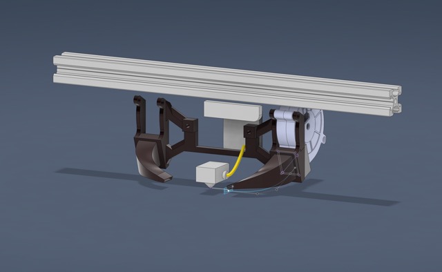 Designing and printing my own upgrade parts, like this dual-cooling duct shaped to bolt onto the existing motion carriage. (2021)