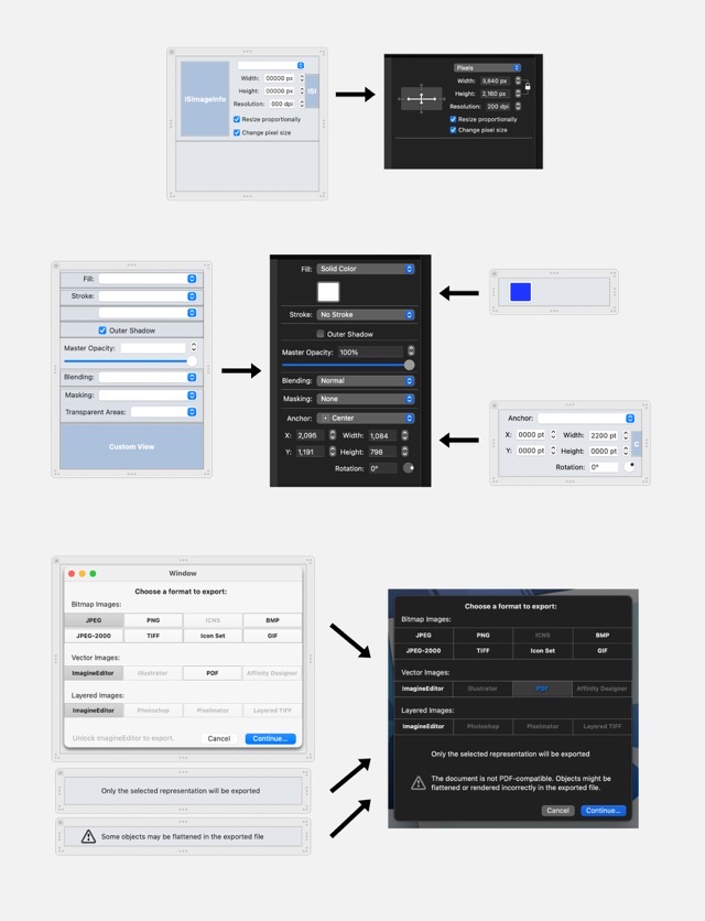 Some layouts in Interface Builder and how they came to life when the software was actually running.
