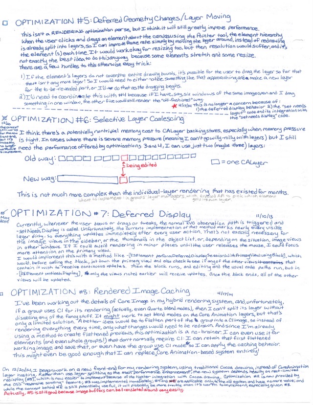 A few ideas for more complex optimizations that never wound up being implemented.