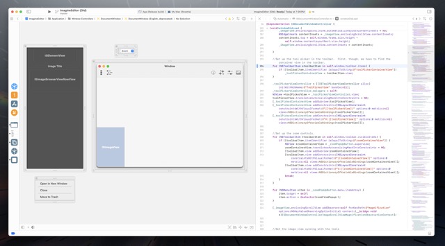 The old project, opened in a modern version of Xcode.  I started working on this early enough that the only tools available were old-school Interface Builder XIB files and Objective-C.