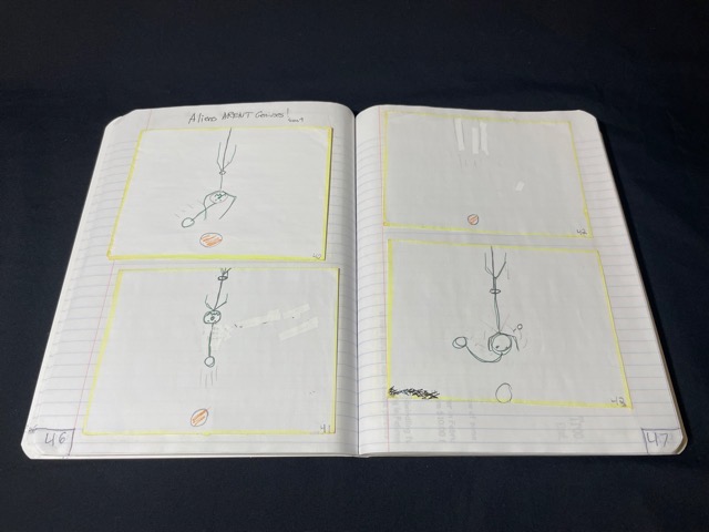 The notebook holding my storyboards for this and other early animation projects.