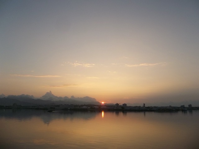Sunset looking west from the middle of Pearl Harbor, Oahu. (2013)