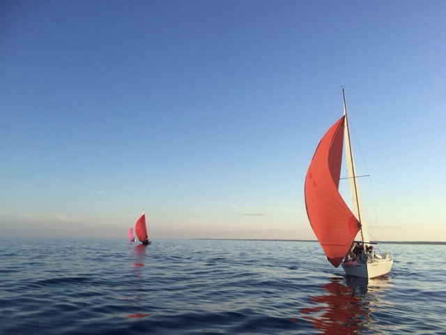 Participating (well, truthfully, I was ballast) in a sailboat race off the coast of New Castle Island, NH. (2018)