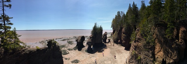 The Hopewell Rocks in New Brunswick, Canada.  Some of the most dramatic tides in the world expose the sea floor and churn up mud in the bay. (2019)