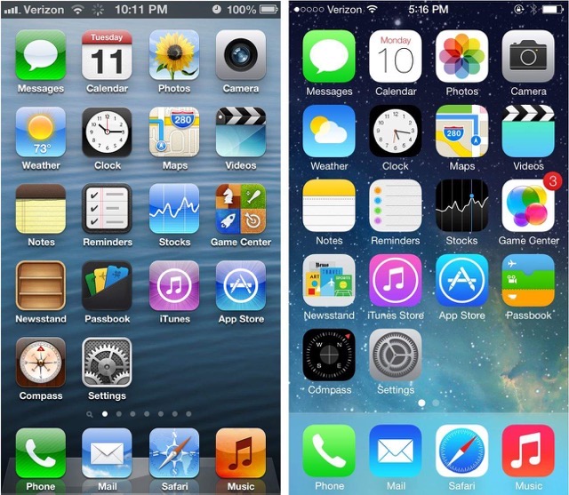 The last major UI design change: going from iOS 6 to iOS 7.